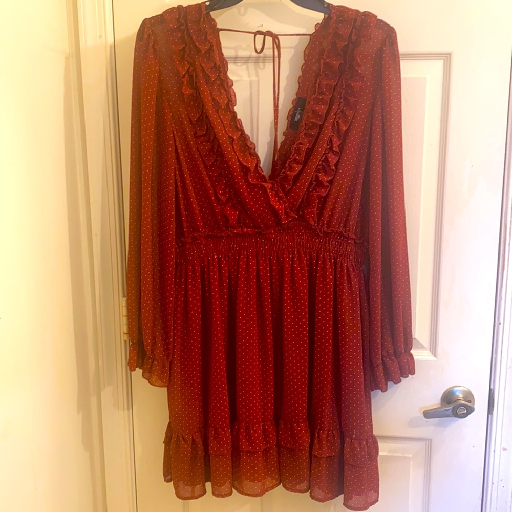 Rust Orange with white polka dots plus sized dress